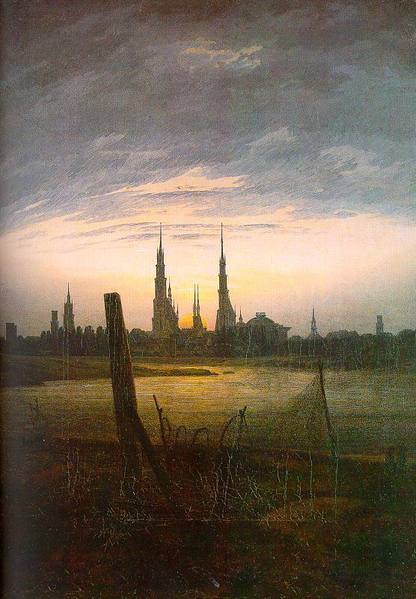 City at Moonrise Friedrich oil painting
