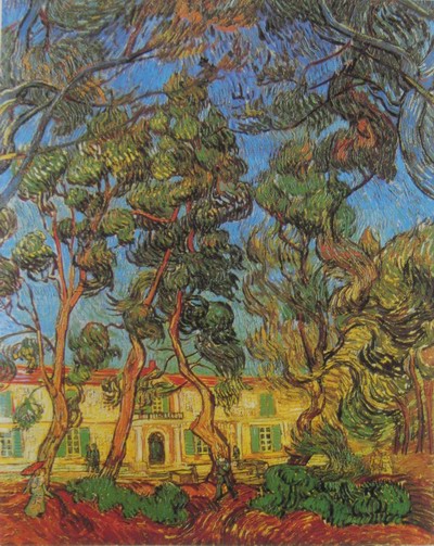Vincent Van Gogh trees in front of the entrance of the asylum