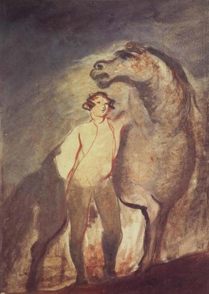 Tempera undated one Standing by a Horse