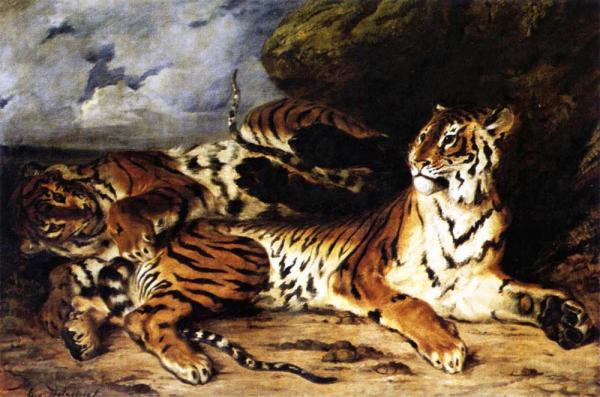 A Young Tiger Playing with its Mother