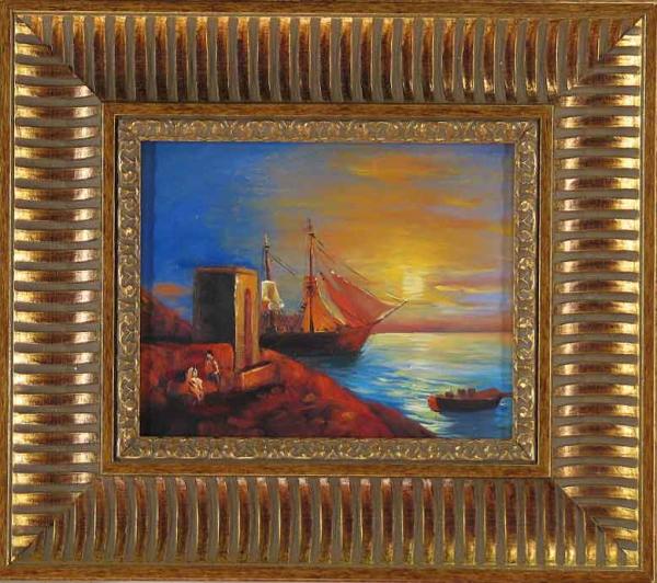 Figures in a Coastal Landscape at SunsetThe price includes the frame
