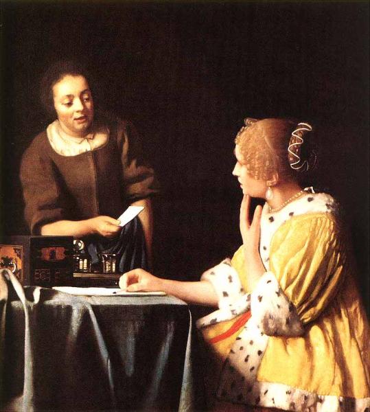 Lady with Her Maidservant Holding a Lette