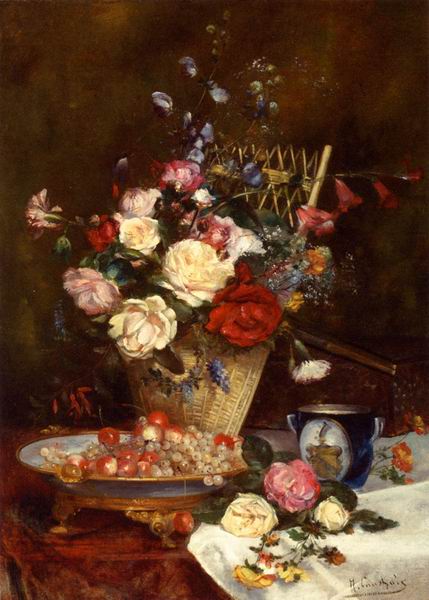 Still Life With Roses, Cherries And Grapes