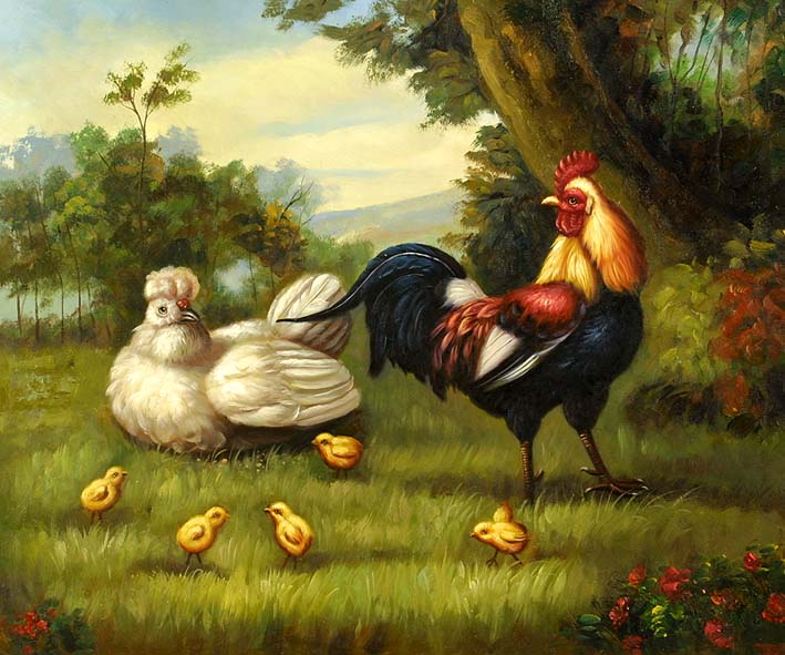Rooster, Hen and Chicks