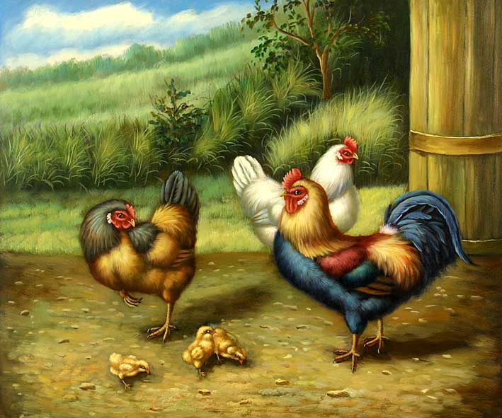 Cock, Hens, and Off-Spring