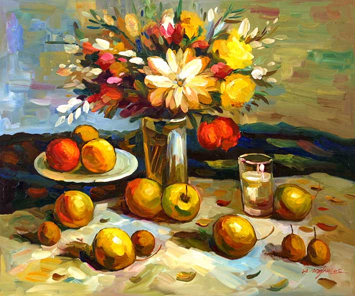 Still Life with a Flower Bouquet and Fruit Pieces