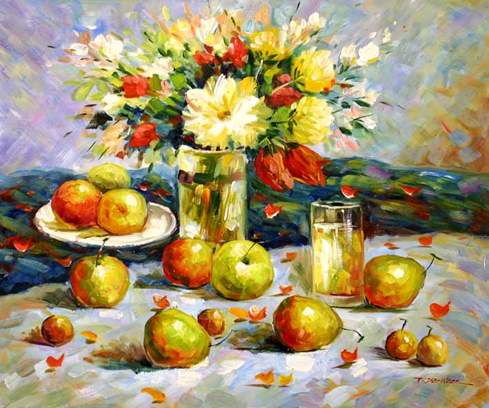 Still Life with a Flower Bouquet and Fruit Pieces