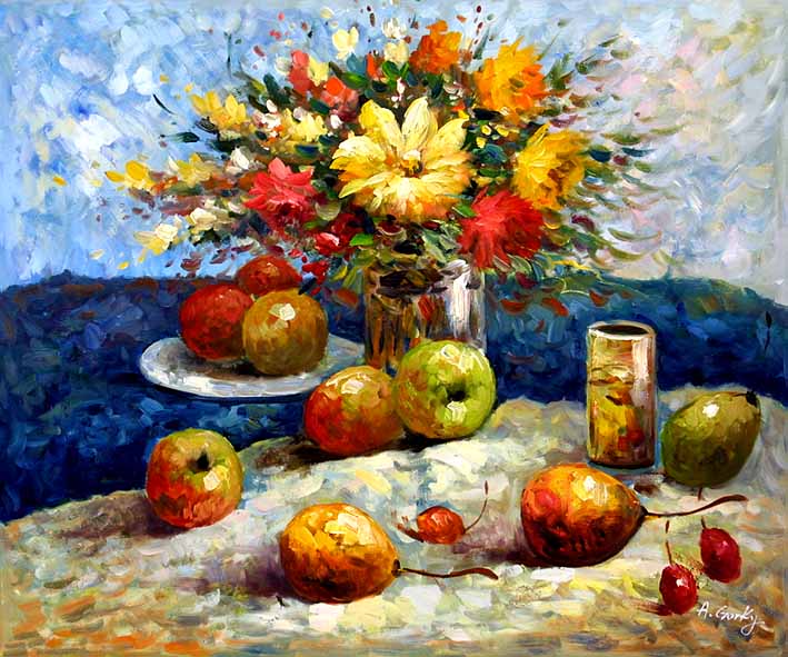 Still Life with a Flower Bouquet and Fruit Pieces