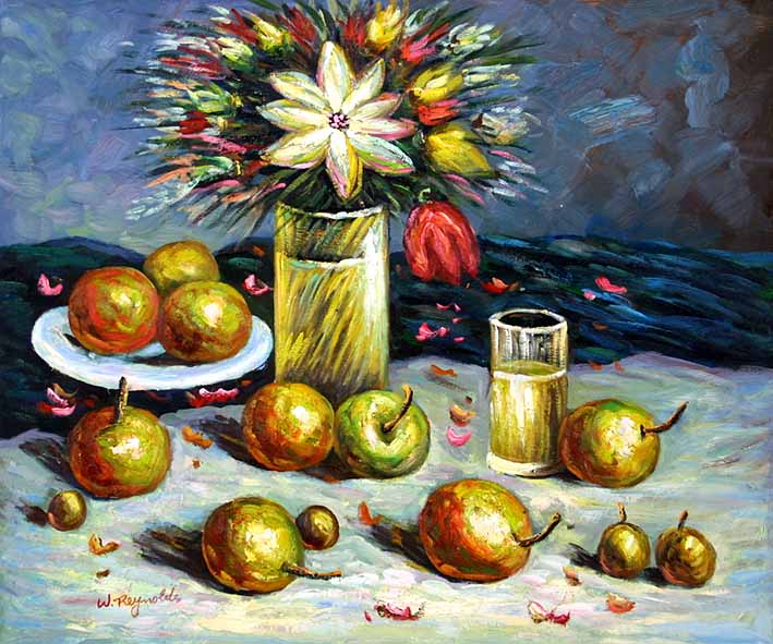 Still Life with a Flower Bouquet and Fruit Pieces