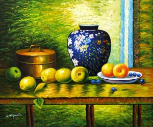 Still Life With A Vase Surrounded By Fruit Pieces