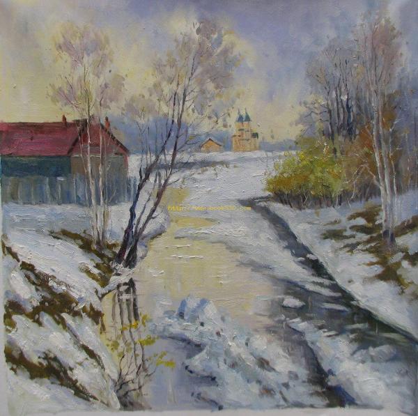 Impression winter snow and trees oil painting