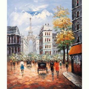100% Hand painted canvas oil painting Paris Street View Eiffel Tower Romantic Love Autumn Paris Wall