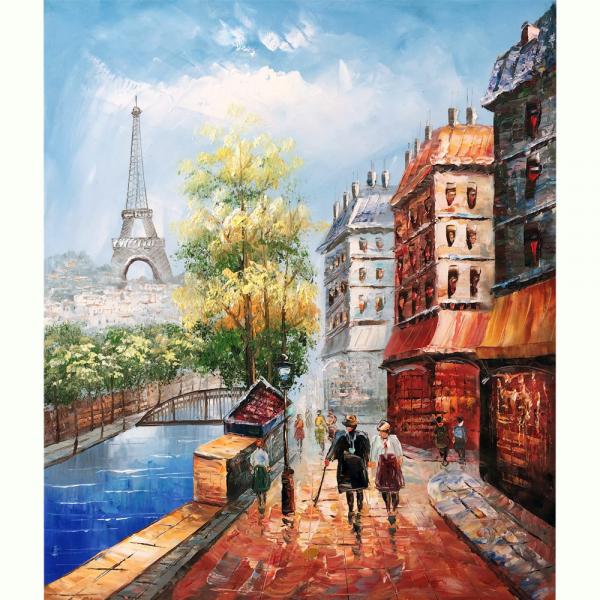 100% Hand-painted Canvas Oil Paintings Paris Street View Romantic Love Autumn Eiffel Tower Wall Art