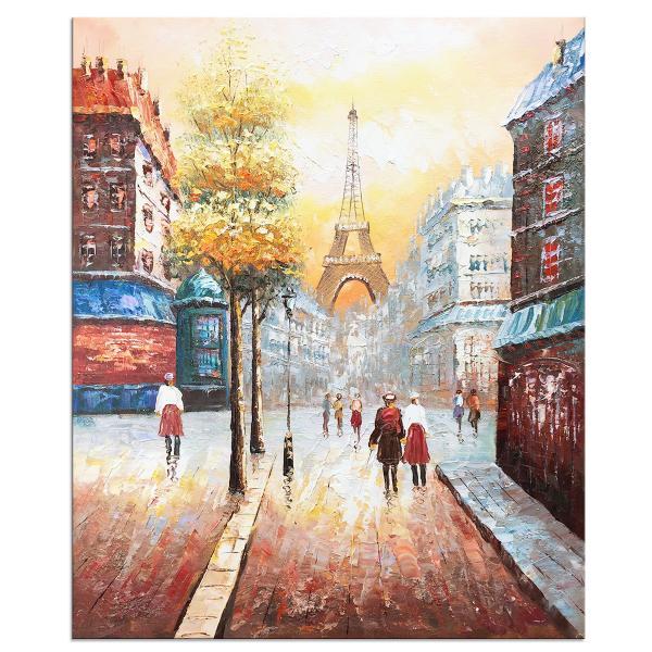 Hand Painted Gallery Wrapped Abstract Oil Paintings on Canvas Paris Street View Eiffel Tower Wall