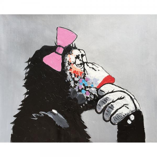 100% Hand Painted Canvas Oil Painting Modern Gorilla Monkey Music Wall Art Stretched and Framed