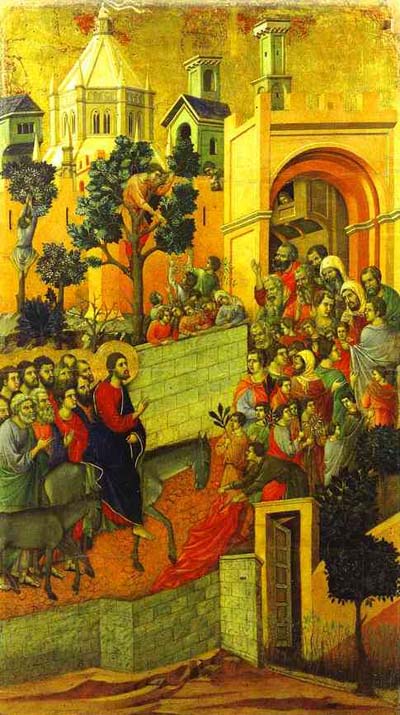 Duccio di Buoninsegna maesta_back_ central panel_ The Entry into Jerusalem
