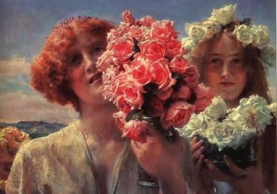 Sir Lawrence Alma Tadema Young Girls With Roses