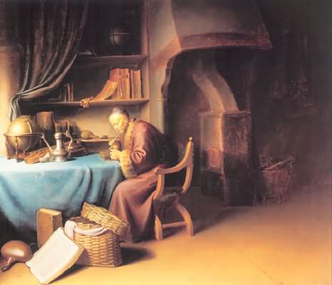 Gerrit Dou Old Man Lighting a Pipe