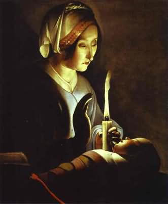 Georges de La Tour The Newborn also called St Anne and the Virgin in Linen