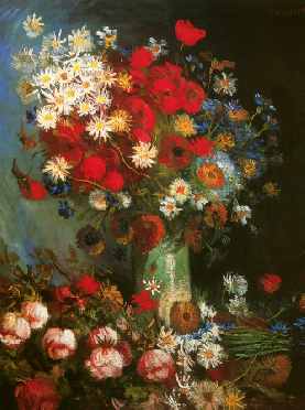 Vase with Poppies, Cornflowers, Peonies and Chrysanthemums
