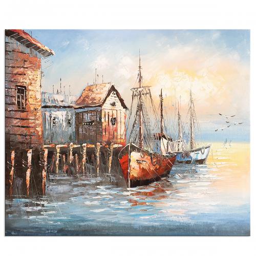 Oil Paintings Hand Painted on Canvas Wall Art Modern Contemporary Abstract Landscape Sea view Boat