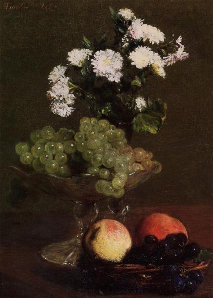 Still Life - Chrysanthemums and Grapes