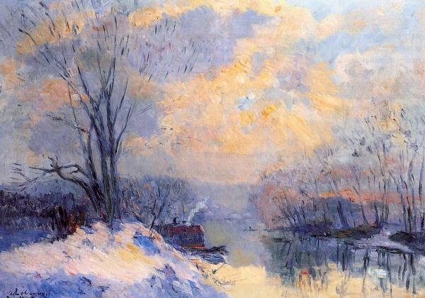 The Small Branch of the Seine at Bas Meudon - Snow and Sunli
