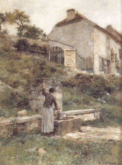 A Woman filling her bucket at a Well