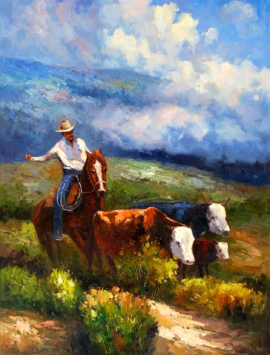 Cowboy Collecting Cattle