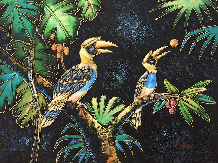 Hornbills Pecking Berries