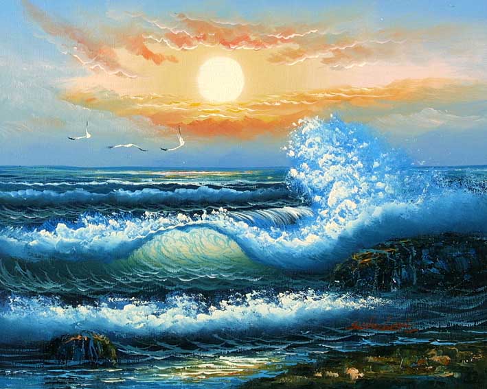 Blue-Greenish Breakers,oil paintings on canvas