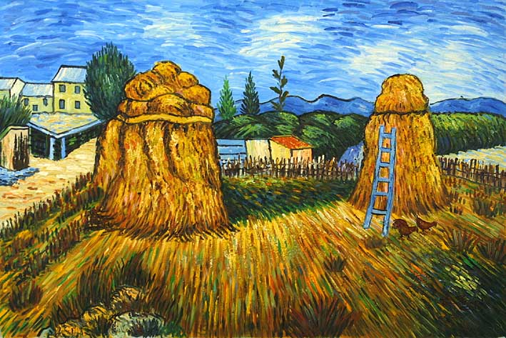 FieldwWith Stacks of Wheat