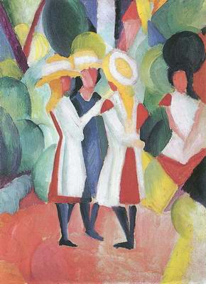 Drei M?chen mit gelben Strohh?en