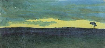 Evening sky over an Italian plain with Aqu?ukt an