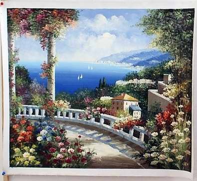 house, garden, and sea