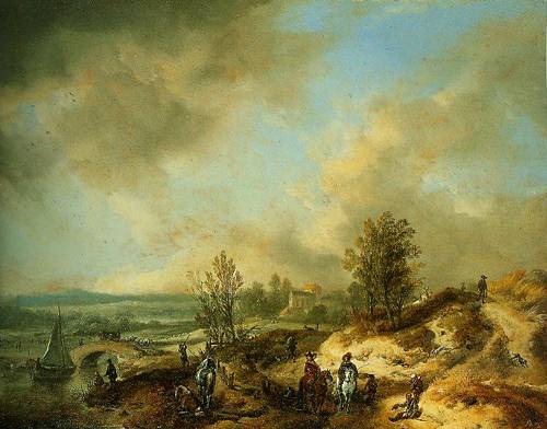 A Dune Landscape With A River And Many Figures 1660-1668