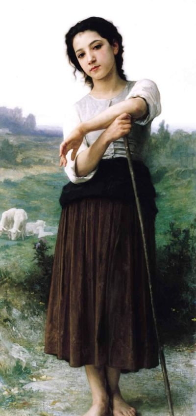 Young Shepherdess Standing - Oil Painting Reproduction