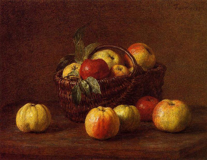 Fantin- Latour Oil Painting Reproductions- Apples in a Basket on a Table