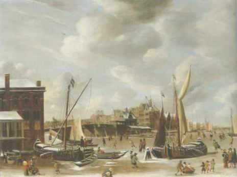 The Nieuwe Brug , townsfolk skating painting, a Abraham beerstraten paintings reproduction, we never