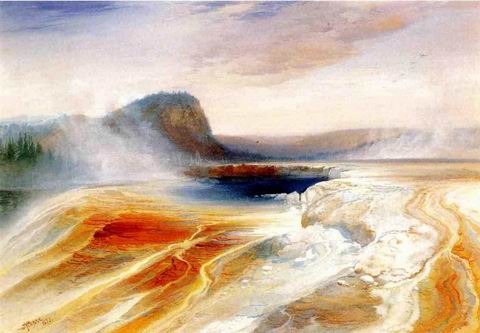Lower Geyser Basin painting, a Thomas Moran paintings reproduction, we never sell Lower Geyser Basin