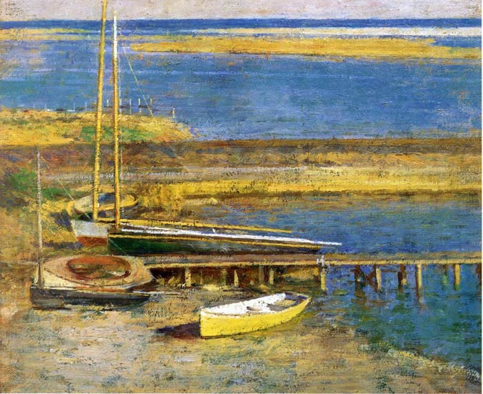Oil Painting Reproduction of Robinson Theodore - Boats at a Landing