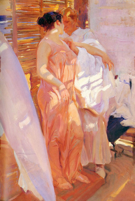Oil Painting Reproduction of Sorolla y Bastida- La bata rosa [The Pink Robe]