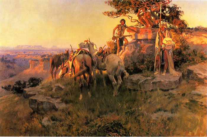 Russell Oil Painting Reproduction - Watching for Wagons
