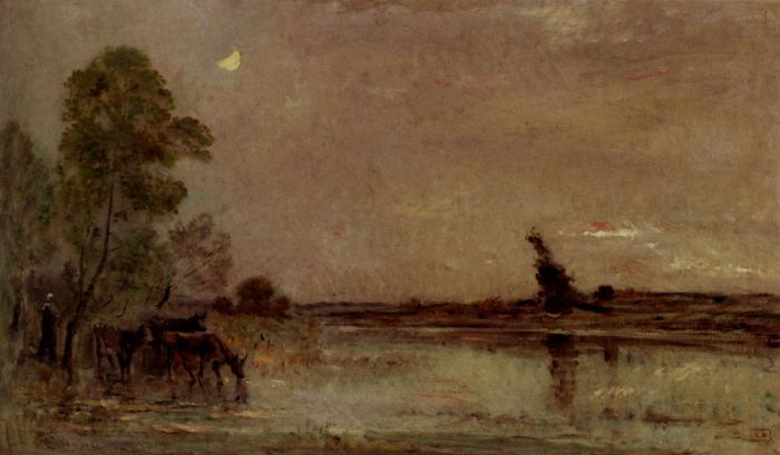 Daubigny Reproductions - LAbreuvoir, Effet De Lune