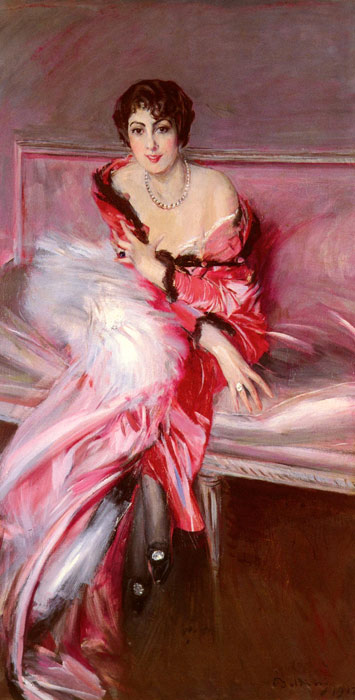 Oil Painting Reproduction of Boldini- Portrait Of Madame Juillard In Red