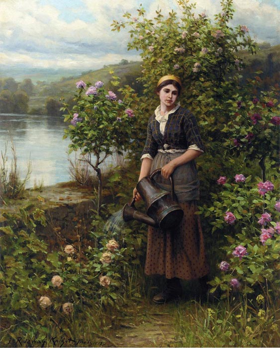 oil painting of watering the Garden