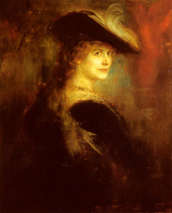 Oil Painting Reproduction of Lenbach- Portrait Of An Elegant Lady In Rubenesque Costume
