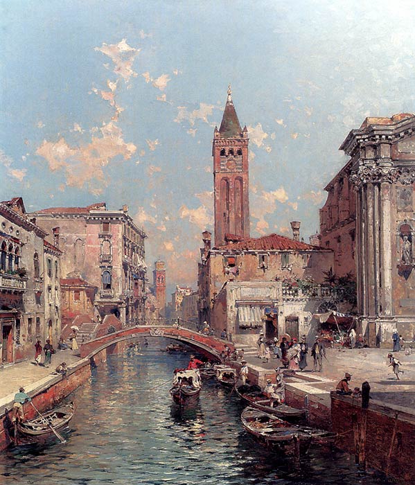 Oil Painting Reproduction of Unterberger - Rio Santa Barnaba, Venice