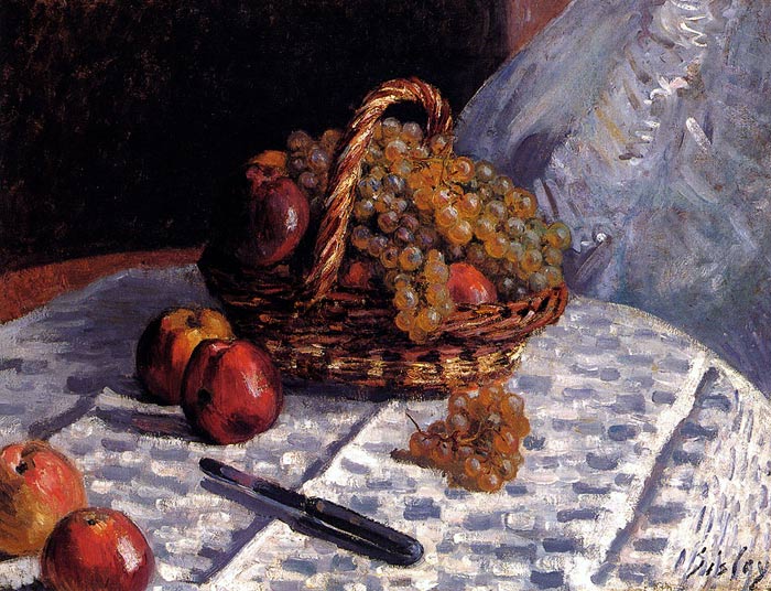 Sisley Oil Painting Reproductions - Still Life: Apples And Grapes