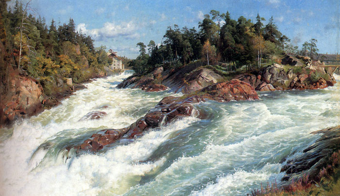 Oil Painting Reproduction of Monsted- The Raging Rapids